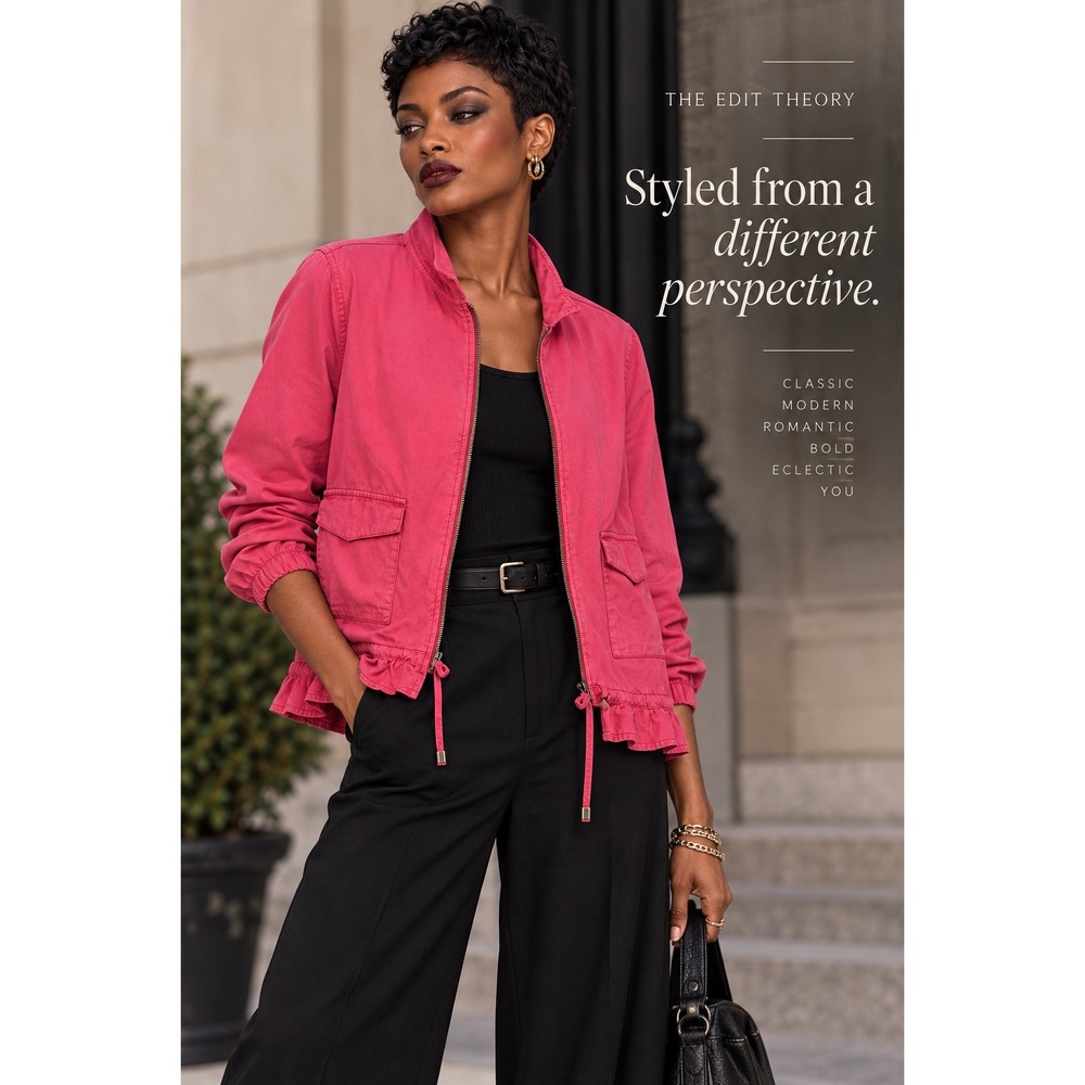 Sanctuary Size L Pink Lyocell Utility Jacket Ruffle Hem
